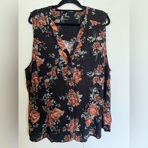 Torrid Black and Pink Sleeveless Notched Collar Blouse size 4